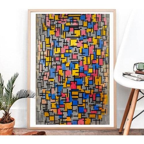 Piet Cornelies Mondrian Composition Wallpaper Wall Art Canvas Posters Prints Painting Oil Wall Pictures Living Room Home Decor