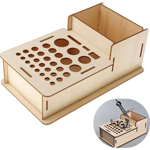 Imzay Durable Wooden Organizer Storage Box ，Leathercraft Tools Rack Stand Leather Craft Stamping Punching Tools Holder
