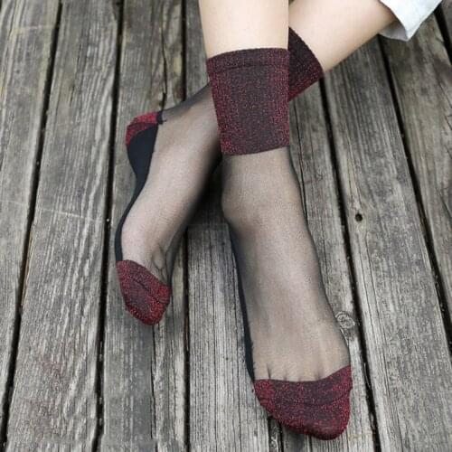 Sexy Lace Mesh Fishnet Socks Transparent Stretch Elasticity Funny Ankle Glass Socks Net Yarn Thin Women Cool Shiny Silk Socks