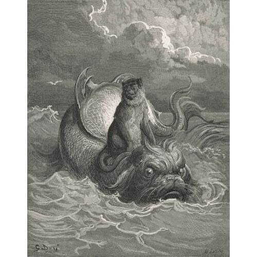 Gustave Dore The Monkey And The Dolphin Art Film Print Silk Poster Home Wall Decor 24x36inch