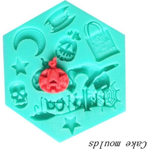Wholesale Silicone mold K291 Mini Halloween pumpkin bat skull shape Decoration Clay mold Fondant cake mold