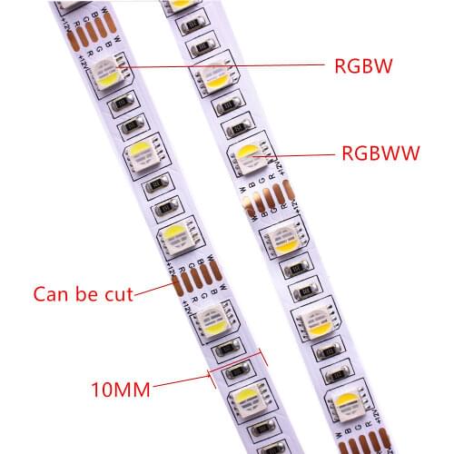 10MM PCB RGBW LED Strip 5050 DC12V Flexible Light RGB+White / RGB+Warm White 4 color in 1 LED Chip 60 LED/m 5m/lot