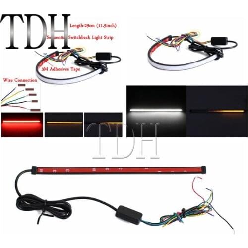 29cm LED Taillight Rear Brake Stop Turn Signal Flexible Light Strip White Red w/Amber Fit For Motorcycles