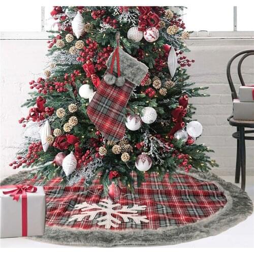 120cm Plaid Christmas Tree Skirt Cloth Floor Mats Living Rooms Floor Pad Xmas Party Ornament Home Decoration U3