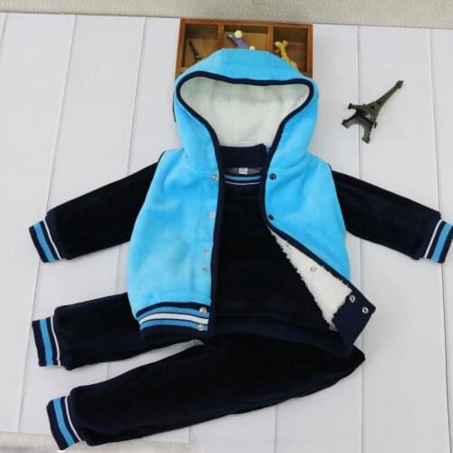 2021 baby clothing set boys hoodie warm button long sleeve clothes for winter toddler fashion coral fleece+velour 3 pieces/lot