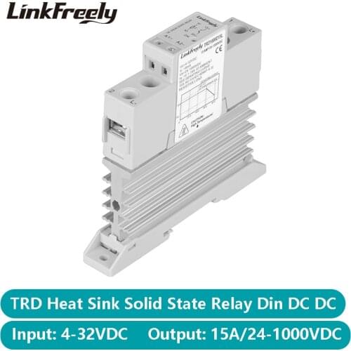 TRD1000D15L Heat Sink Solid State Relay Din Rail SSR DC DC 15A 24-1000VDC Output 5V 12V 24V 32VDC Input LED Signal Relay Switch
