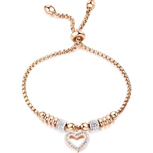 European American Stainless Steel Color Heart Shaped Peach Heart Inlaid Zircon Jewelry 2021 Trend Bracelet For Women Rose Gold