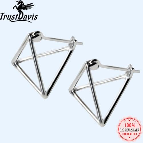 Trusta 100% 925 Sterling Silver Earrings 3D Triangle Stud Earring 1Pair Women Girls Fashion Jewelry DS1274