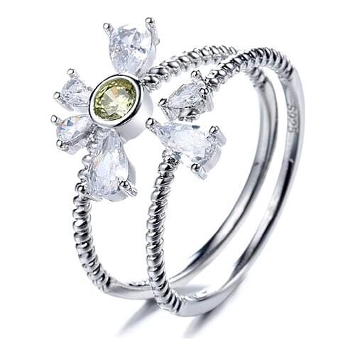 VENTFILLE 925 Sterling Silver Female Two-in-one Korean Version of Small Flower Diamond Closed Ring