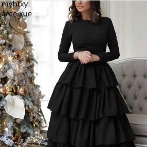 New High Neck Black Casual Dress Muslim Custom Evening Dress Long Sleeve Robe De Soiree Musulman Formal Party Gowns Plus Size