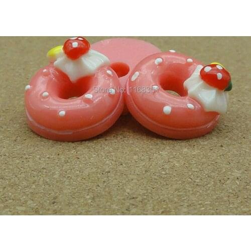 1pcs/lot resin flat back hot pink strawberry ice Doughnut 18mm Cabochons Hair Bow Center Card Frame Making Craft DIY B107-6