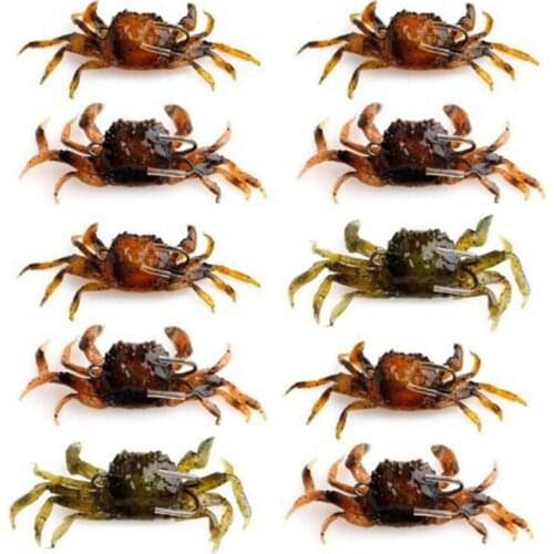 10 Pcs Crab Bait, 3D Simulation Crab Soft Bait with Pointed Hook, Sea Fish Bait Buckle, Sea Fish Fishing Tackle Tools