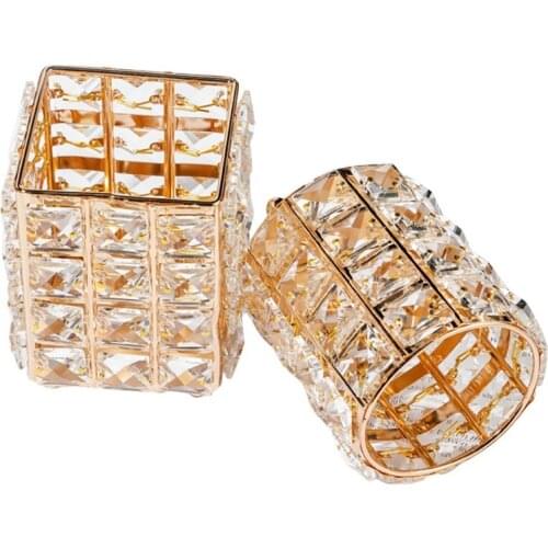 2 Pcs Crystal Nail Art Brushes Pen Holder Japanese Style Glass Container Metal Luxury Rose Gold Beauty Tools Storage