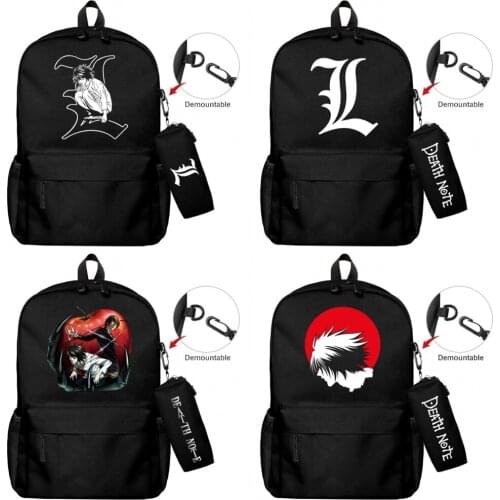 Anime DEATH NOTE Nylon Backpack Pencil Case 2pcs/set Casual Student Travel Schoolbag Laptop Bag Zip Knapsack Boys Girls Bookbag