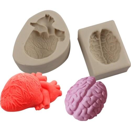 2pc 3D Heart And Brain Silicone Fondant Mold For Baking Cake Decorating Tools Cake Resin Molds Kitchen Baking Accessories