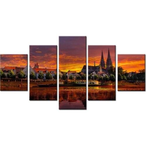 Unframed Abstract Modern Home Decor Sunset Canvas Print Painting Wall 5 Panel New York City Art For Living Room Modular Picture