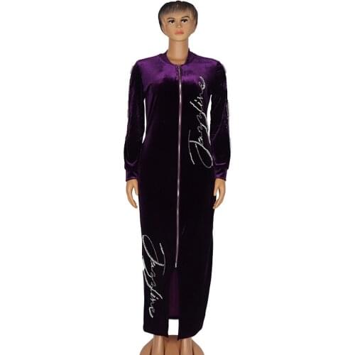 African Dresses For Women Velvet Diamonds Winter Spring Africa Clothing Muslim Robes Long Sleeve Maxi Dress Fashion Long Dress