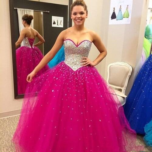 ANGELSBRIDEP Sweetheart Quinceanera Dresses 15 Party Sparkly Crystal Beaded Floor-Length Tulle Cinderella Birthday Gowns Hot