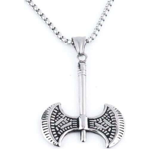 2021 Viking Double Axe Pendant Necklace Male 3.0MM Stainless Steel Chain Hip Hop Punk Ball Domineering Jewelry
