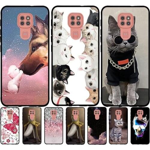 For Moto E7 Plus Case Silicone Soft Cute Cat Paint Phone Cover for Motorola E7 Plus Case Black TPU Capa for Moto E 7 Plus E7Plus