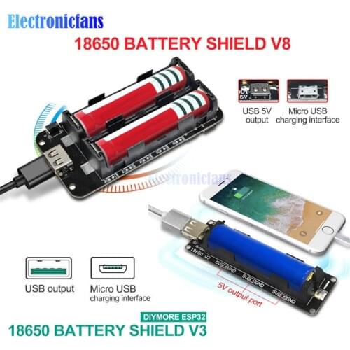 Dual 18650 Lithium Battery Shield V8 V3 5V 3A Micro USB Type-A USB Power Bank Battery Charging For Raspberry Pi ESP8266 ESP32