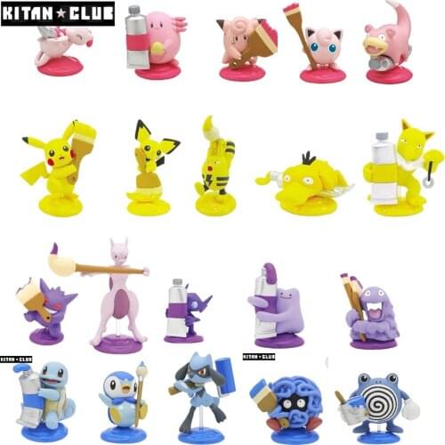 TAKARA TOMY Pokemon Action Figure Qi Tan Club Gacha Pokemon Palette Series 04 Poliwhirl Riolu Mew Model Toy