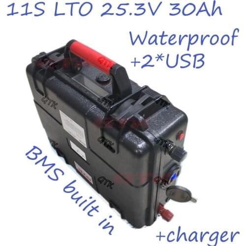 Gtk 25.3V LTO 11S 30Ah lithium Titanate waterproof battery pack BMS inside for fishing boat inflatable boat outdoor camping UPS