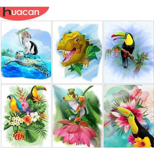 HUACAN DIY Frame Oil Painting By Numbers Bird Animal On Canvas Wall Art Picture By Numbers Flower For Living Room