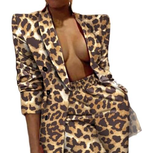 Autumn Women Blazer Suits Cardigan High Waist Pants Wide Leopard Print Leisure Angle Shoulder Tie Dye Pants Blazer Two piece Set