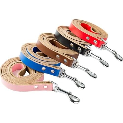 Leather Dog Leash Strong Solid Cowhide Color Chain Pet Supplies