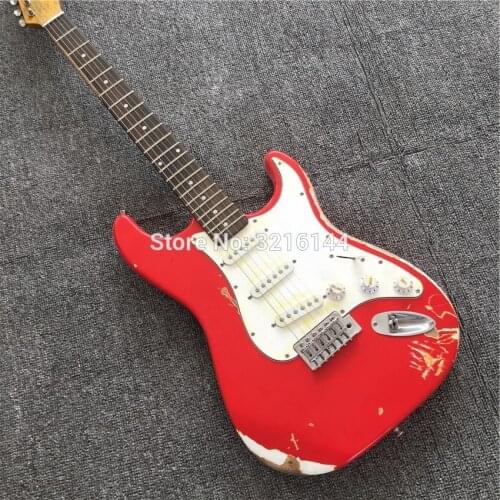 Red used electric guitar, color, real photos, free shipping, can be customized according to the requirements