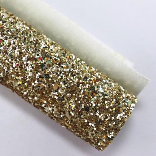 8"x11"(21cmX29cm)Light Gold Chunky Glitter Fabric Sheets Faux Fabric Synthetic Leather glitter sheet for Sewing DIY K0119-3