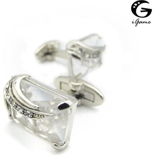 IGame New Arrival Mens Cuff Links Silver Color Brass Material White Crystal Design Shirt Cufflinks Free Shipping