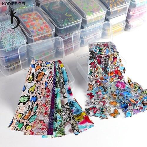10 PCS/Set Nail Stickers for Nails Art Decorations Transfer Foil Decals Butterfly Flower Snake Leopard 3D Slider Sticker Design