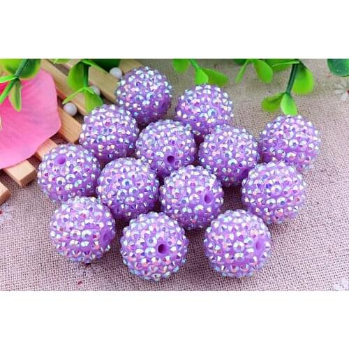 Neon Light Purple Ab Wholesales AAA Quality 20mm Chunky 100pcs/lot Resin Rhinestone Ball beads for Kids Girl Jewelry