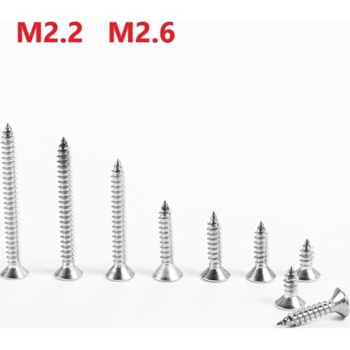 2.2mm 2.6mm 304Stainless Steel Cross Recessed Countersunk Self Tapping Screws M2.2 M2.6 x 5 6 8 10 14 16 18 20mm Extended Screws