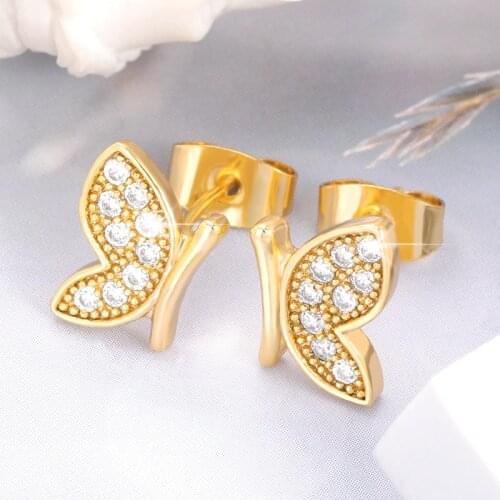 Fashion Crystal Butterfly Studs Earrings For Women Korean Elegant Cute Earring Wedding Engagement Jewelry Gift