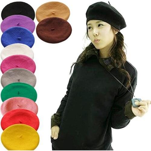 Hat Women Girl Solid Color Warm Winter Knitted Berets French Artist Beanie Hat Ski Cap New Year Gifts Boinas Mujer