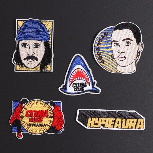 Special Character Shark Embroidery Patches for Clothing Appliques Iron On Letter Clothes Accessories 3D Diy Badges Decor