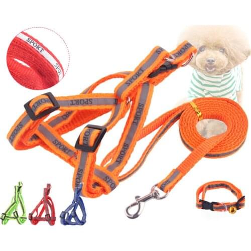 Reflective Movement Adjustable Nylon Dog Leash And Harness Set Paw Printing Pattern Dog Chest Harness Leash Pet Leash