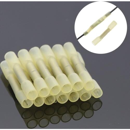 20/30/50Pcs Heat Shrink Butt Wire Connectors AWG 26-22 0.2-0.5mm2 Yellow Waterproof Insulated Automobile Wire Cable Terminals