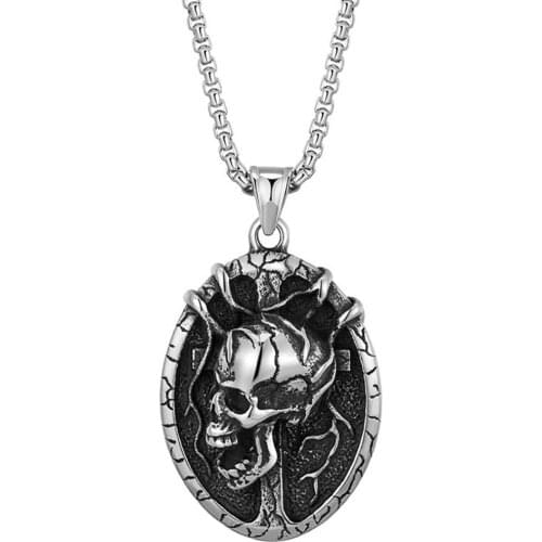 Stainless Steel Vintage Skull Pendant Necklace Gothic Punk Rock Skeleton Necklaces Jewelry Gift For Him with Chain