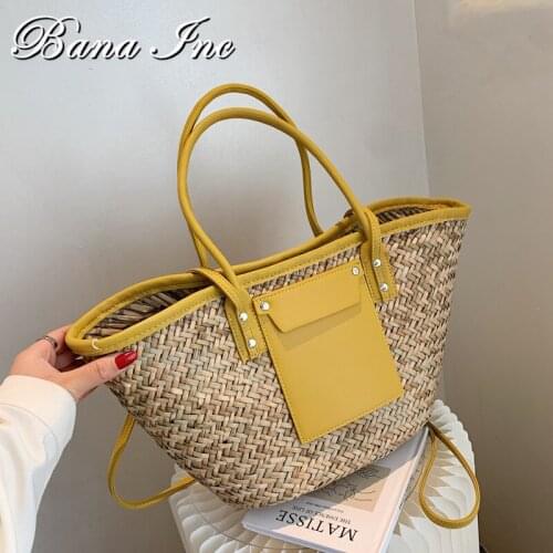 High Capacity Big Weave Straw Rattan Crossbody Shoulder Bags for Beautiful Women 2021 Summer Ladies Beach Handbags and Purses