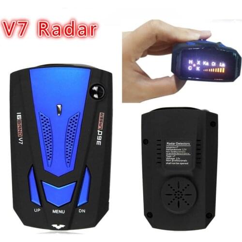 Hot Blue Color V7 Car Radar Detector 360 Degree 16 Band Scanning LED Display Auto Detectors English/ Russian Voice Alert Warning
