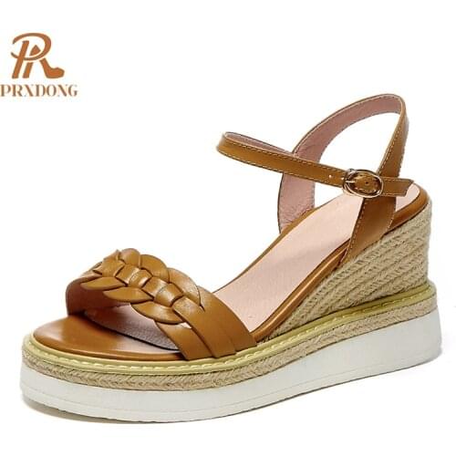 2021 New Fashion Women Sandals White Brown Colors Summer Wedges Platform Sandals High Heel Dress Party Wedding Shoes Woman 34-39