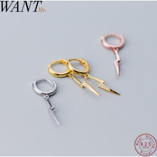 WANTME Genuine 100% 925 Sterling Silver Pave CZ Long Lightning Gothic Stud Earrings for Women Party Wedding Jewelry Teen Gift