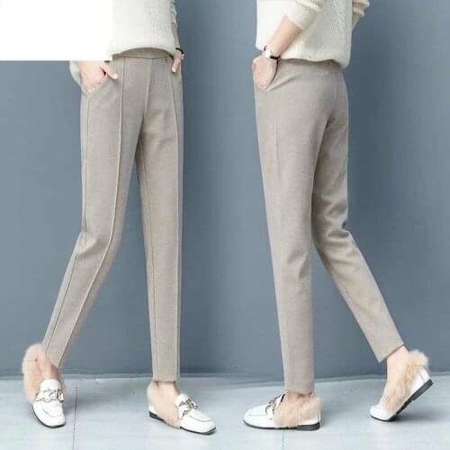 2021 Autumn Winter New Woolen Harem Pants Women Thickened Warm Trousers Vintage Casual Black High Waist Plus Size 4XL Y127