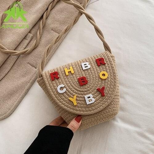 Ladies Handmade Woven Handbags Letter Decoration Small Ladies Shoulder Bags Luxury Designer Vacation Bucket Beach Messenger Bag
