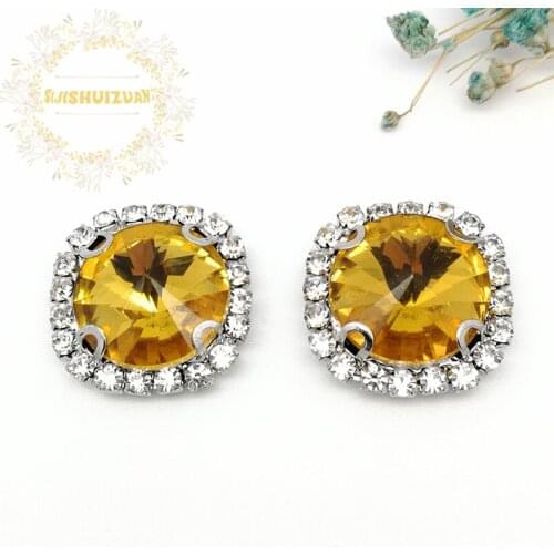 Golden yellow ROUND Glass Crystal sew on rhinestones with Crystal buckle claw Diy wedding dress accessories Free shipping