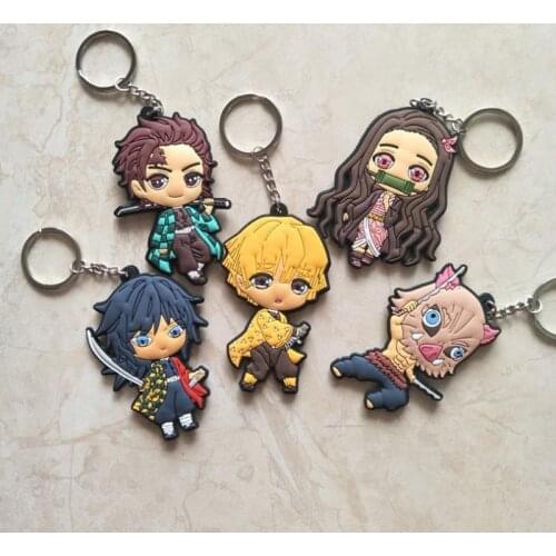 1 Pcs Cute Anime Keychains Demon Slayer Kimetsu No Yaiba PVC Pendant Keyrings Kamado Nezuko Tanjirou Agatsuma Zenitsu Toys